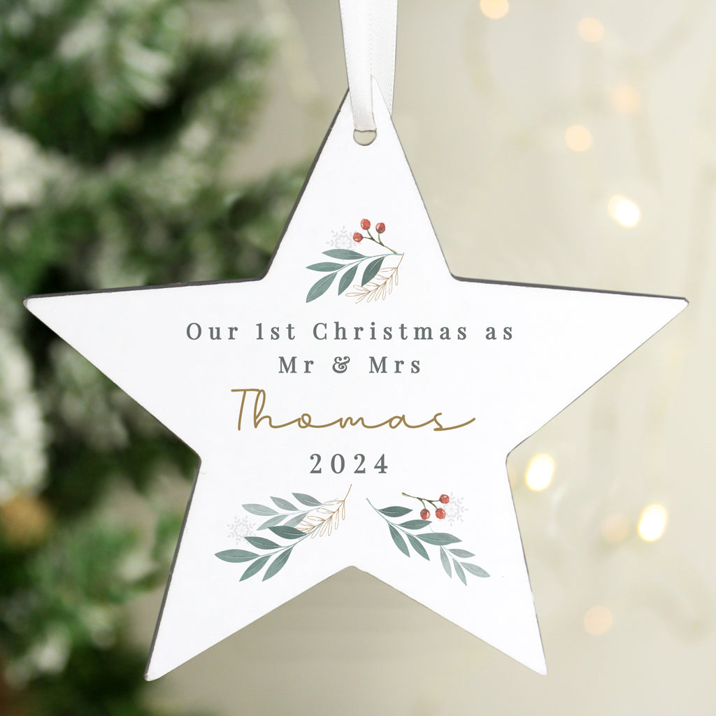 Personalised Christmas Foliage Hanging Star Decoration - Buy Christmas Decorations at GiftMasters.co.uk