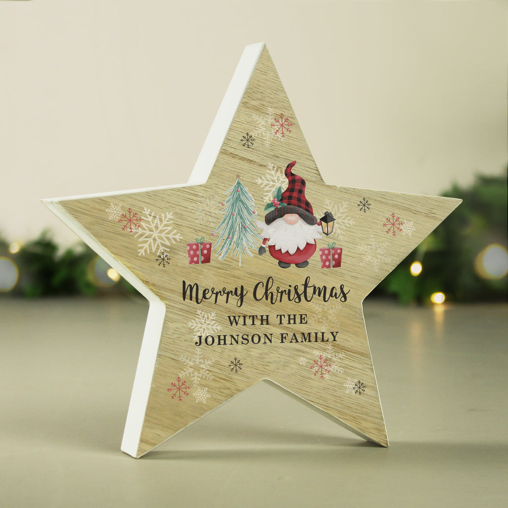 Personalised Gonk Christmas Wooden Star Ornament - Buy Christmas Decorations at GiftMasters.co.uk