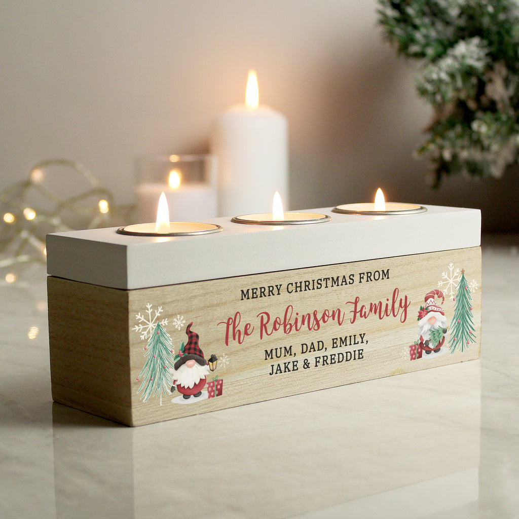 Personalised Christmas Gonk Triple Tea Light Box - Buy Candles & Reed Diffusers at GiftMasters.co.uk