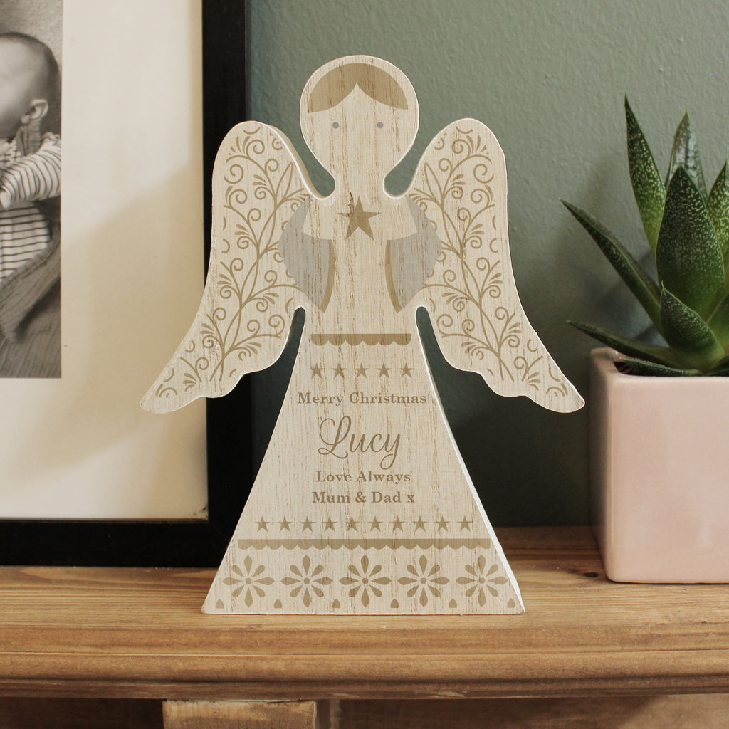 Personalised Christmas Angel Wooden Ornament - Buy Christmas Decorations at GiftMasters.co.uk