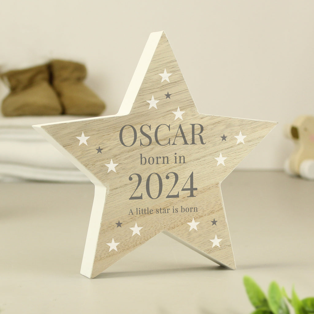 Personalised Born In Wooden Star Ornament - Buy Ornaments at GiftMasters.co.uk