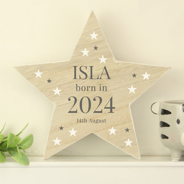 Personalised Born In Wooden Star Ornament