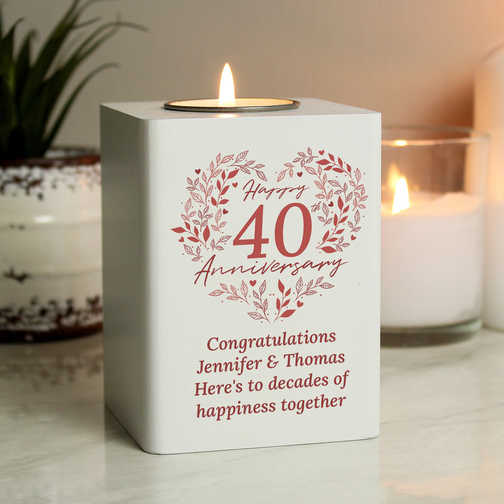 Personalised 40th Ruby Wedding Anniversary Tea Light Holder - Buy Candles & Reed Diffusers at GiftMasters.co.uk