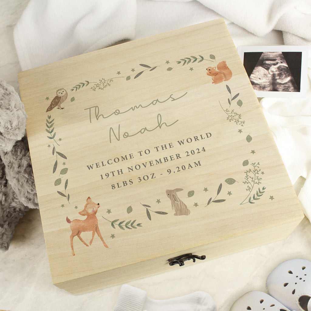 Personalised Woodland Animal Large Wooden Keepsake Box - Buy Storage at GiftMasters.co.uk