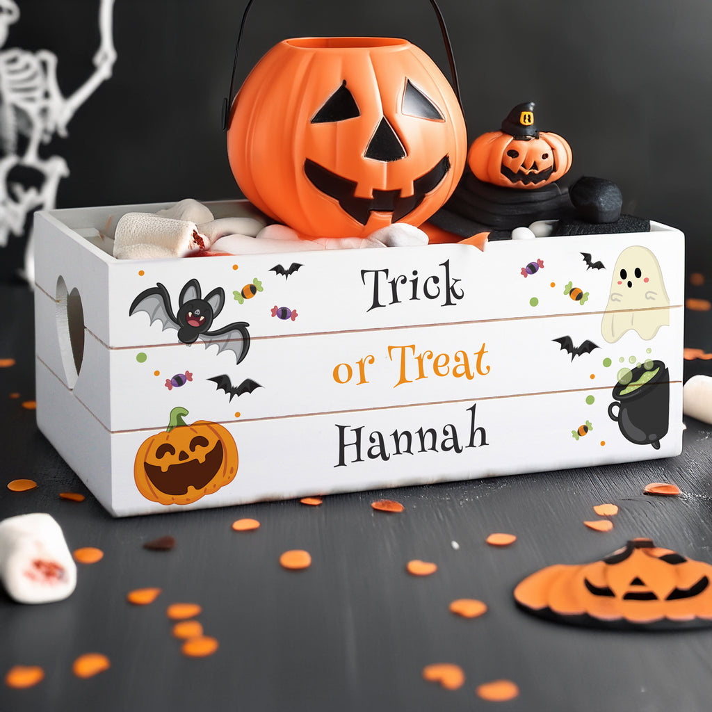Personalised Halloween Small Wooden Treats Crate - Buy Storage at GiftMasters.co.uk