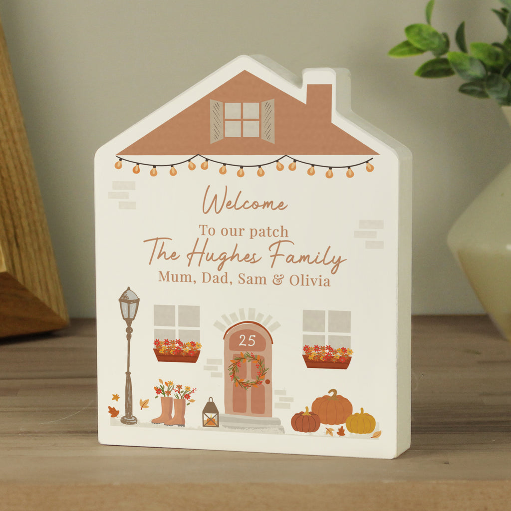 Personalised Autumnal Wooden House Ornament - Buy Ornaments at GiftMasters.co.uk