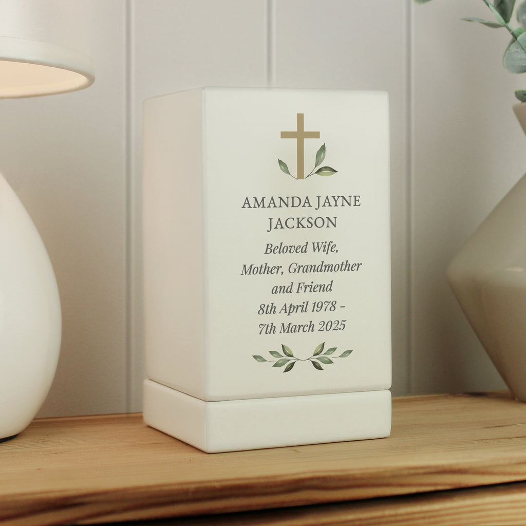 Personalised Memorial Cross Small Wooden Urn - Buy Wooden Urns at GiftMasters.co.uk