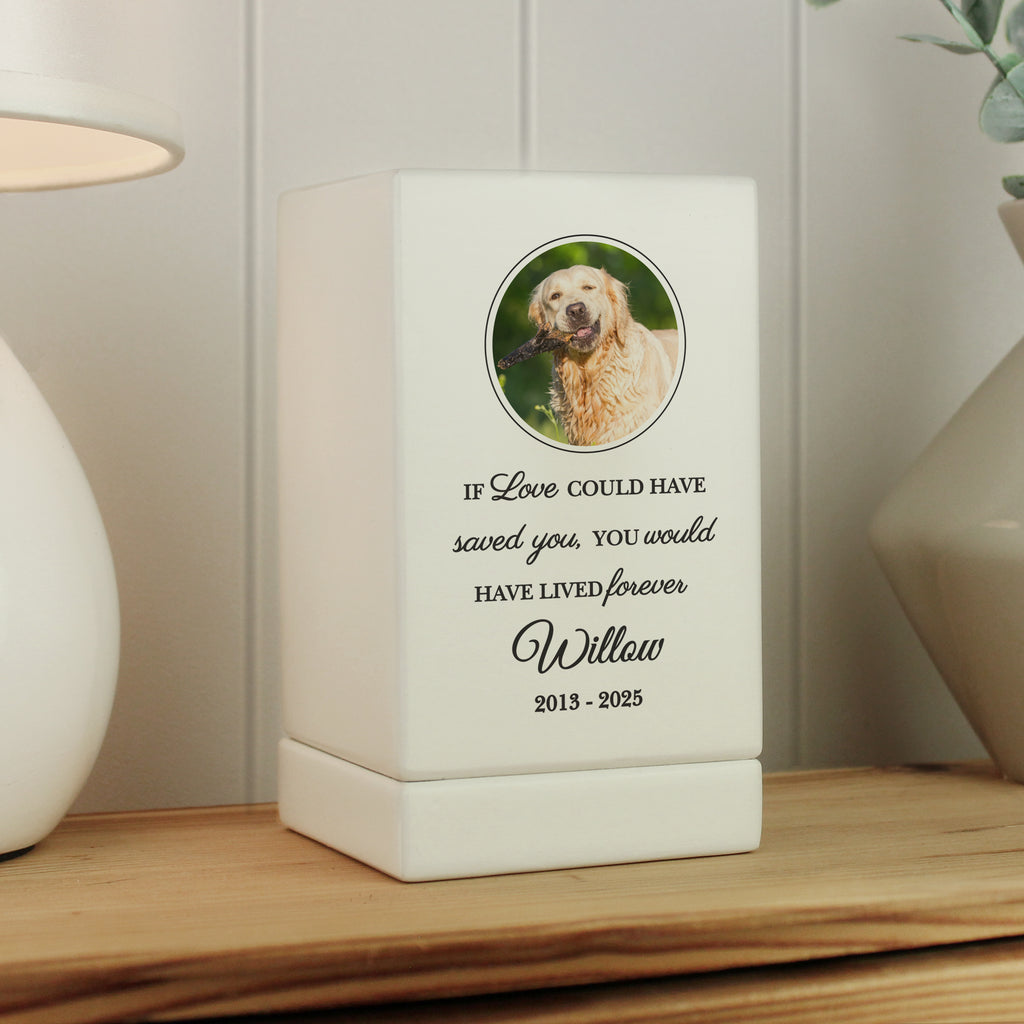 Personalised Pet Photo Upload Small Wooden Urn - Buy Wooden Urns at GiftMasters.co.uk