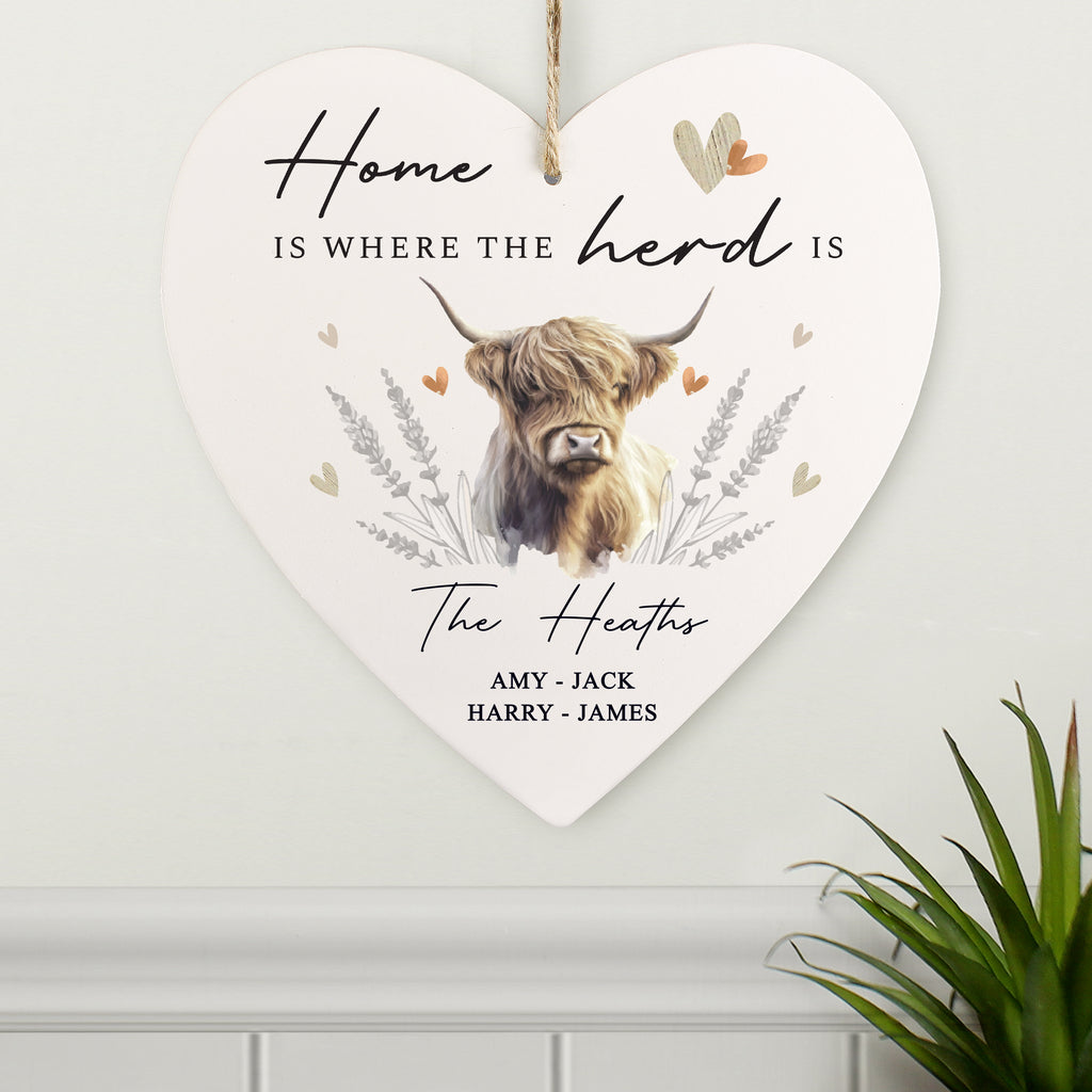 Personalised Highland Cow Hanging Heart Ornament - Buy Hanging Decorations & Signs at GiftMasters.co.uk