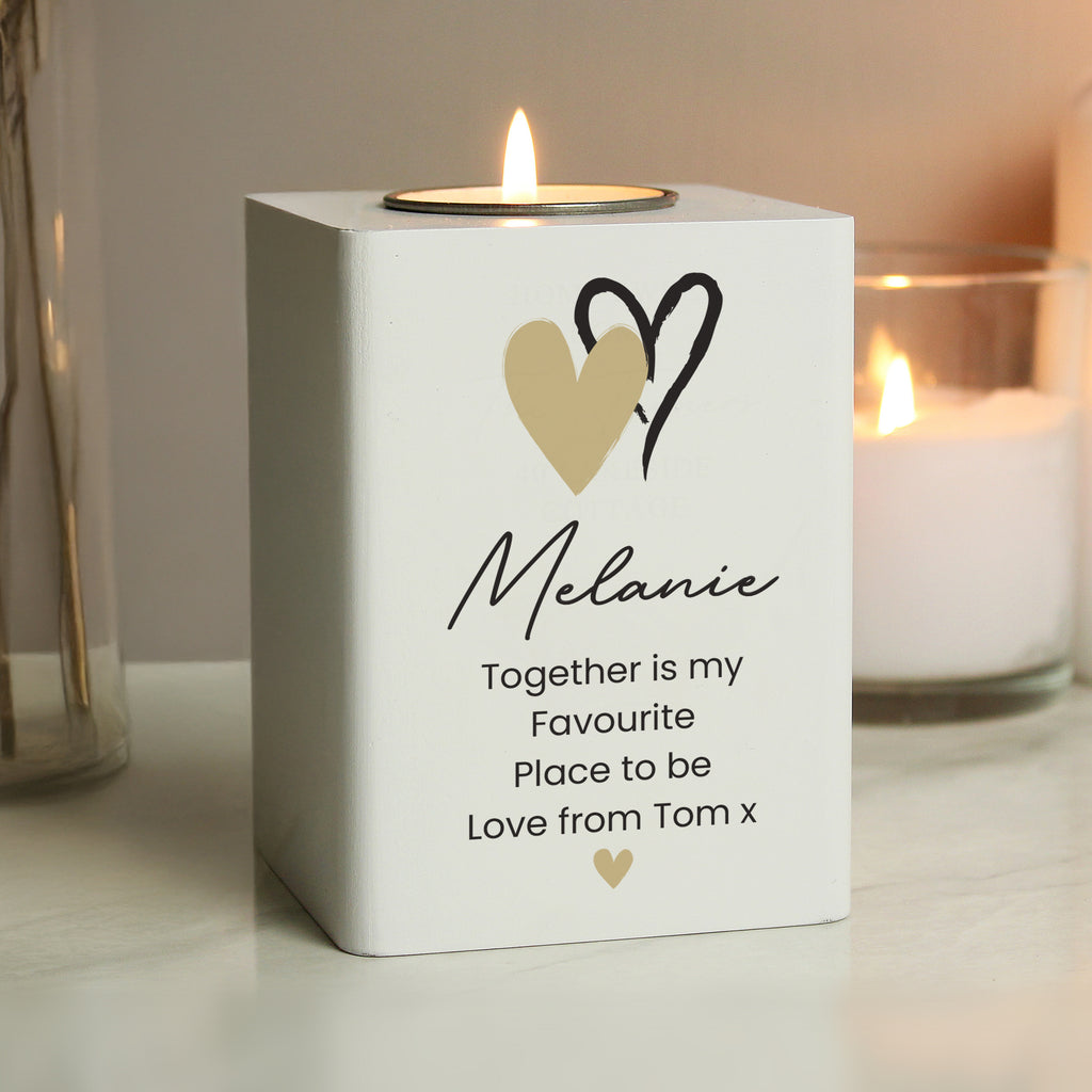 Personalised Hearts Wooden Tealight Holder - Buy Candles & Reed Diffusers at GiftMasters.co.uk