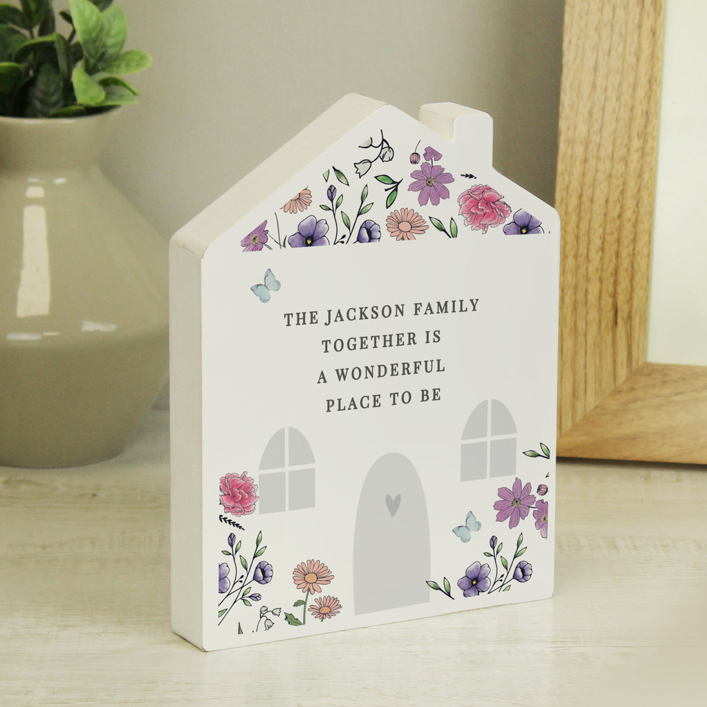 Personalised Wild Flowers Wooden House Ornament - Buy Ornaments at GiftMasters.co.uk