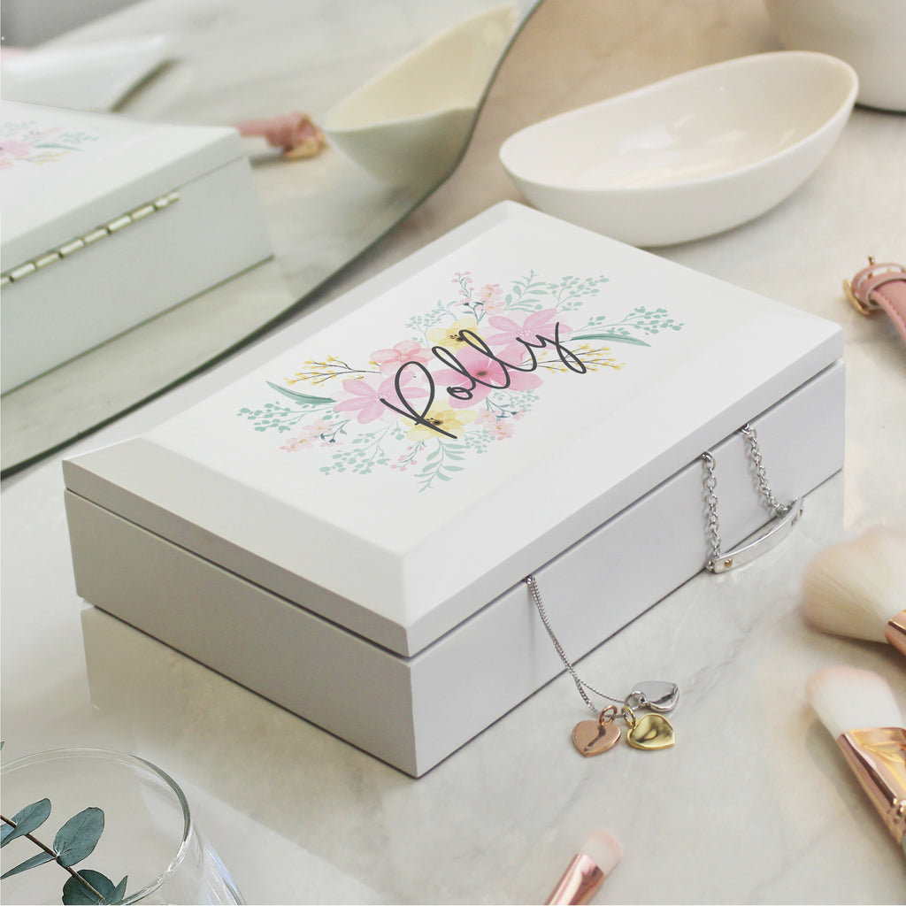 Personalised Floral Wooden Jewellery Box - Buy Trinket, Jewellery & Keepsake Boxes at GiftMasters.co.uk