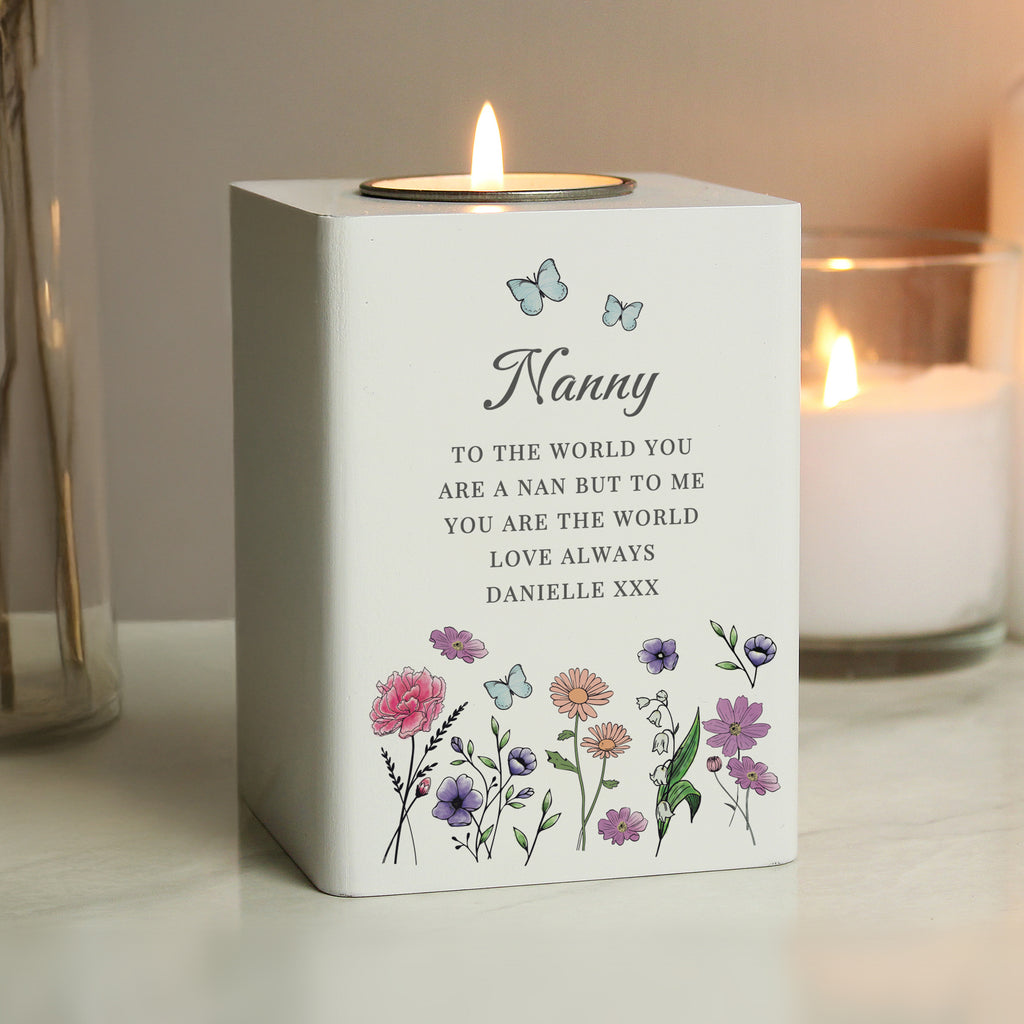 Personalised Wild Flowers Tealight Holder - Buy Candles & Reed Diffusers at GiftMasters.co.uk