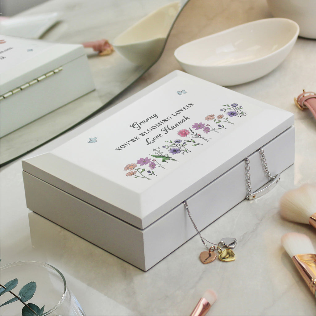 Personalised Wild Flowers Wooden Jewellery Box - Buy Trinket, Jewellery & Keepsake Boxes at GiftMasters.co.uk