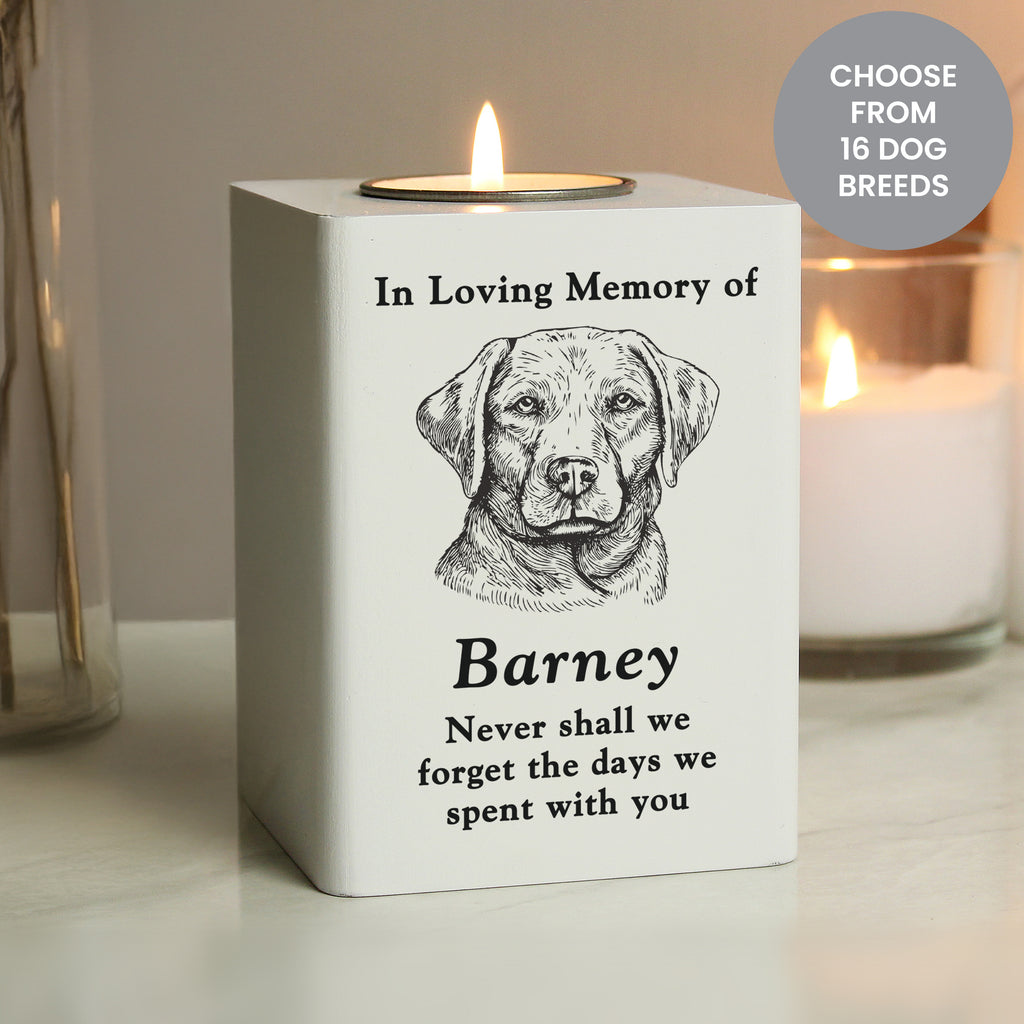 Personalised Dog Breed Memorial Tealight Holder - Buy Candles & Reed Diffusers at GiftMasters.co.uk