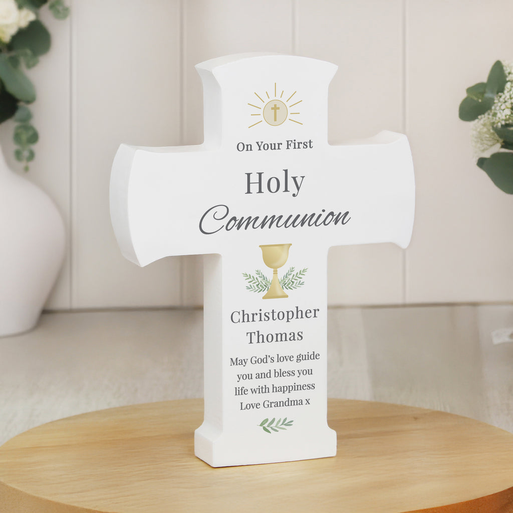 Personalised Holy Communion Cross Wooden Ornament - Buy Ornaments at GiftMasters.co.uk
