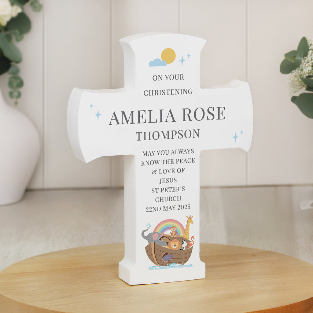 Personalised Noahs Ark Cross Wooden Ornament - Buy Ornaments at GiftMasters.co.uk