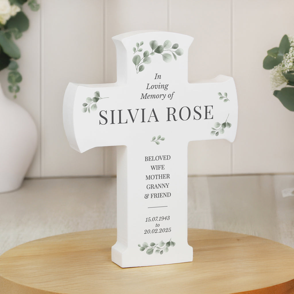 Personalised Memorial Cross Wooden Ornament - Buy Ornaments at GiftMasters.co.uk