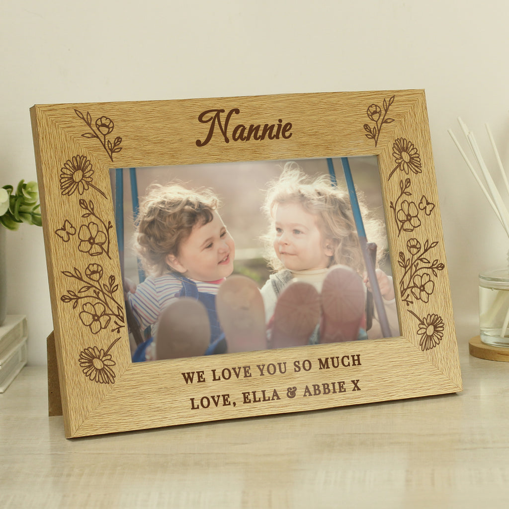 Personalised Wild Flowers 6x4 Oak Finish Photo Frame - Buy Photo Frames, Albums and Guestbooks at GiftMasters.co.uk