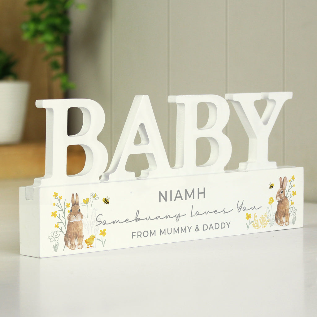 Personalised Spring Bunny Baby Wooden Ornament - Buy Ornaments at GiftMasters.co.uk
