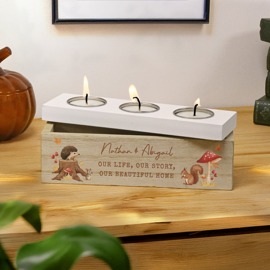 Personalised Autumn Triple Tea Light Box - Buy  at GiftMasters.co.uk