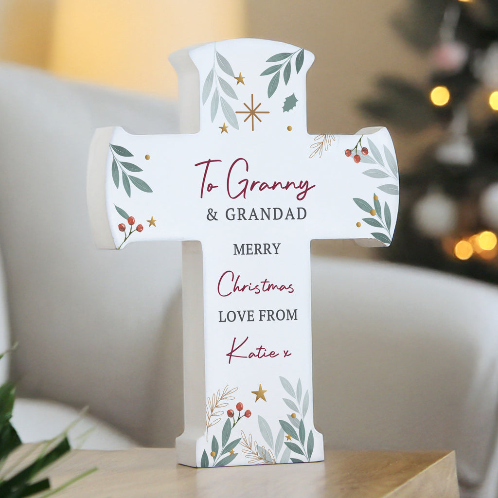 Personalised Christmas Wooden Cross Ornament - Buy Christmas Decorations at GiftMasters.co.uk