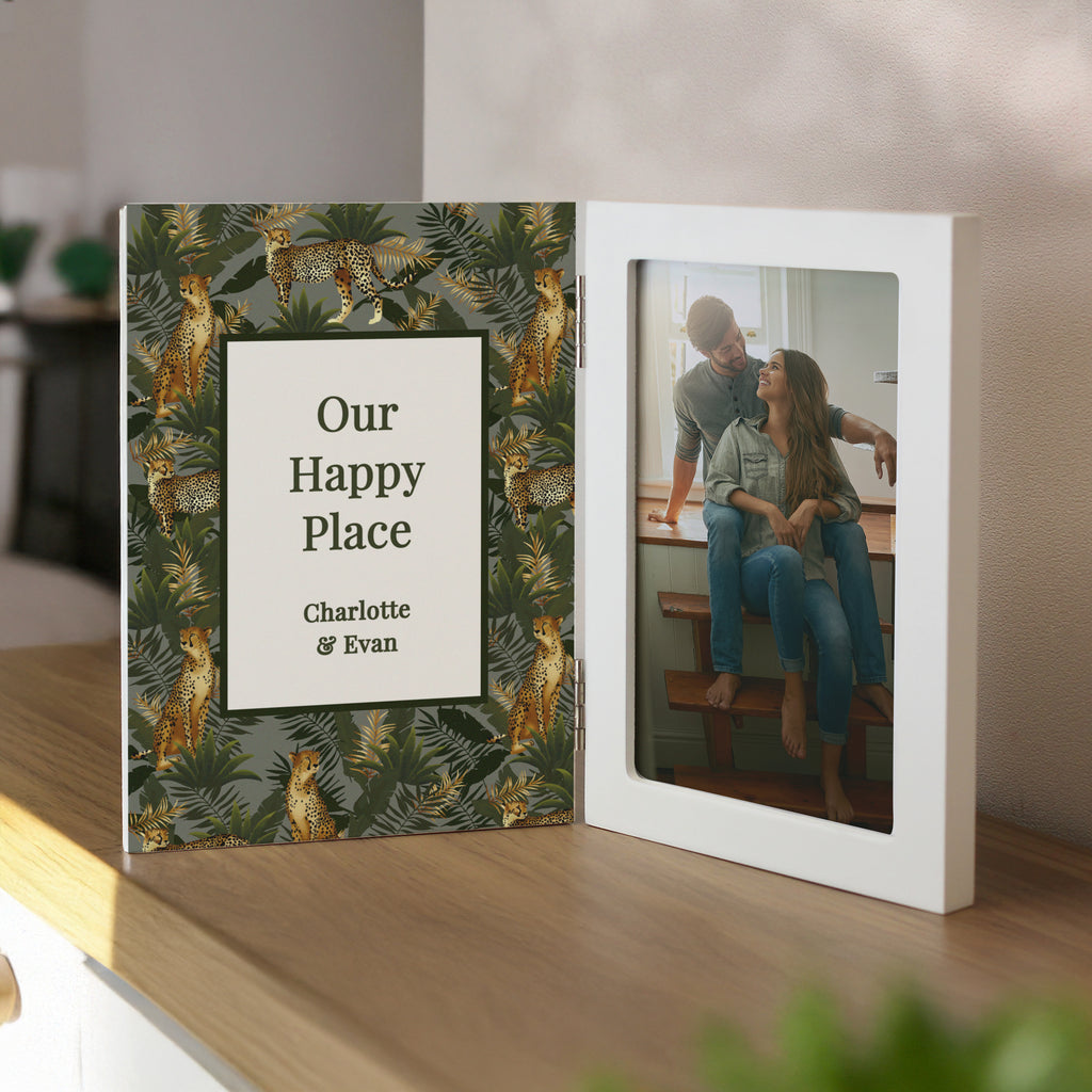 Personalised Leopard Print Wooden Hinged 6x4 Photo Frame - Buy Photo Frames, Albums and Guestbooks at GiftMasters.co.uk