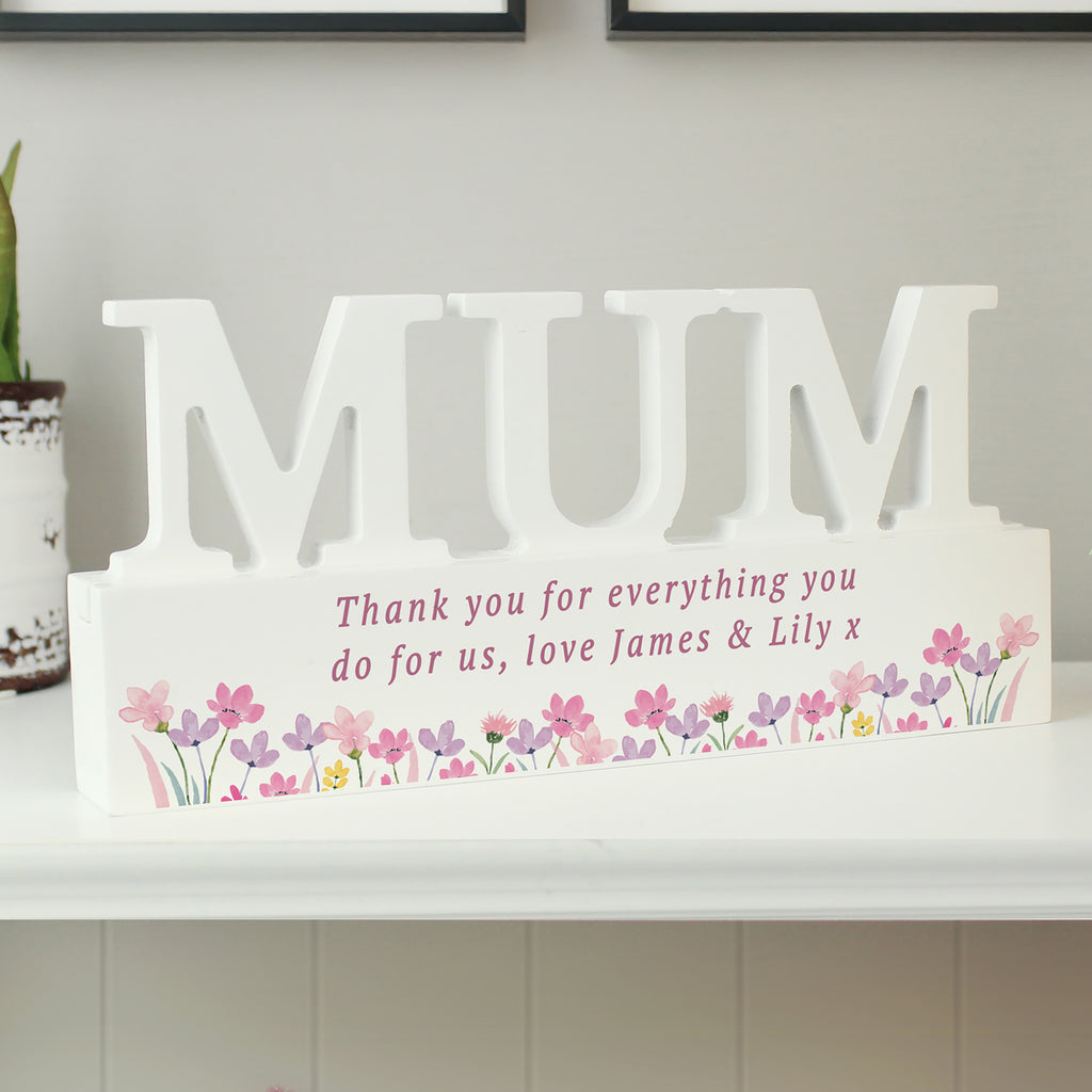 Personalised Floral Wooden Mum Ornament - Buy Ornaments at GiftMasters.co.uk