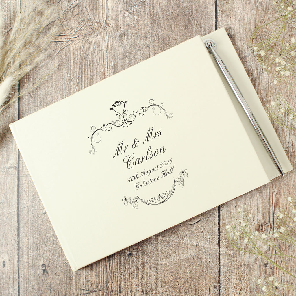 Personalised Ornate Swirl Hardback Guest Book & Pen - Buy Photo Frames, Albums and Guestbooks at GiftMasters.co.uk
