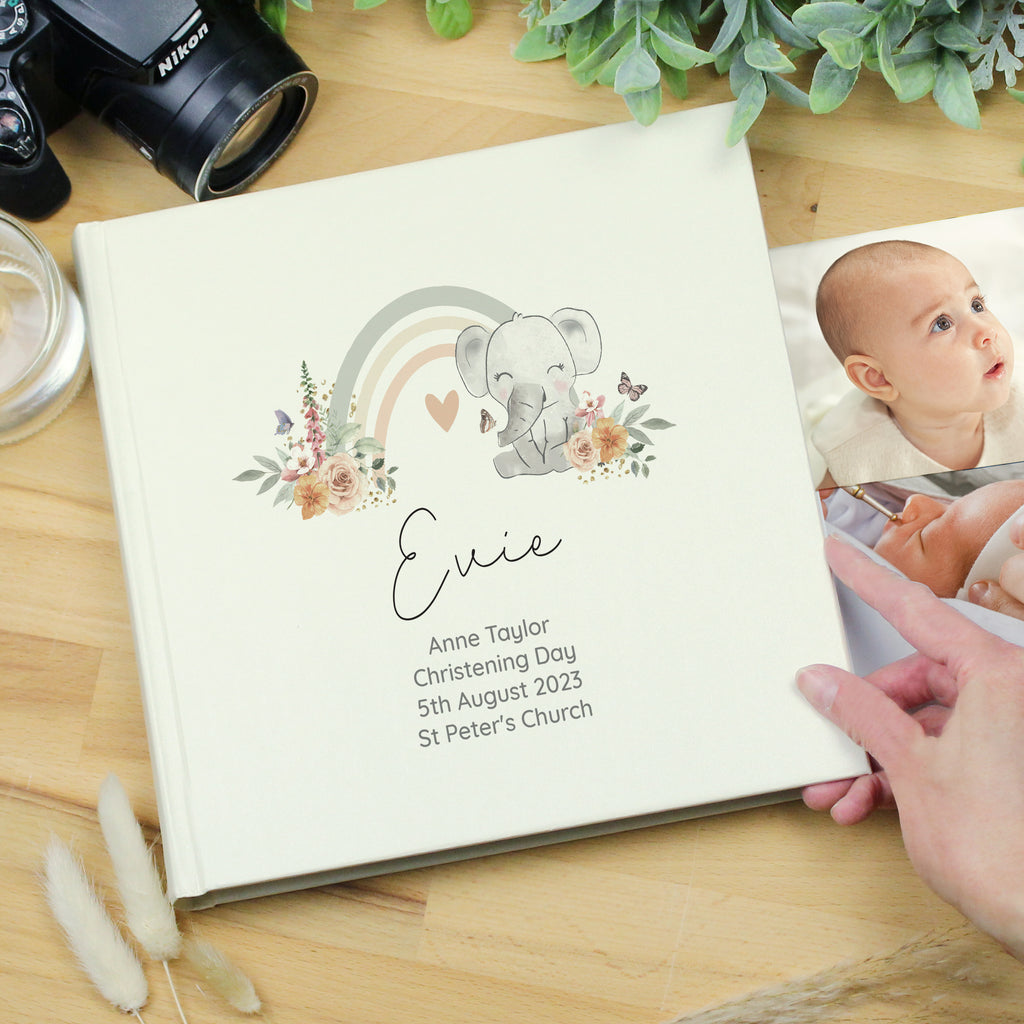 Personalised Floral Elephant Square Photo Album - Buy Photo Frames, Albums and Guestbooks at GiftMasters.co.uk
