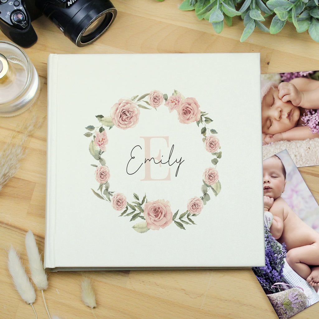 Personalised Floral Wreath Square Photo Album - Buy Photo Frames, Albums and Guestbooks at GiftMasters.co.uk