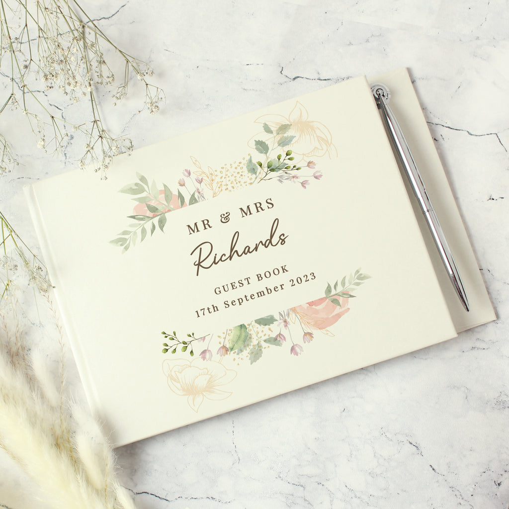 Personalised Floral Watercolour Hardback Guest Book & Pen - Buy Photo Frames, Albums and Guestbooks at GiftMasters.co.uk