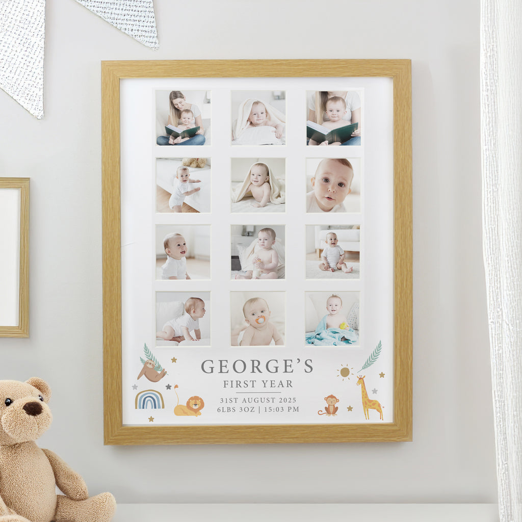 Personalised Animals Oak Multi Photo Frame - Buy Poster Frames at GiftMasters.co.uk