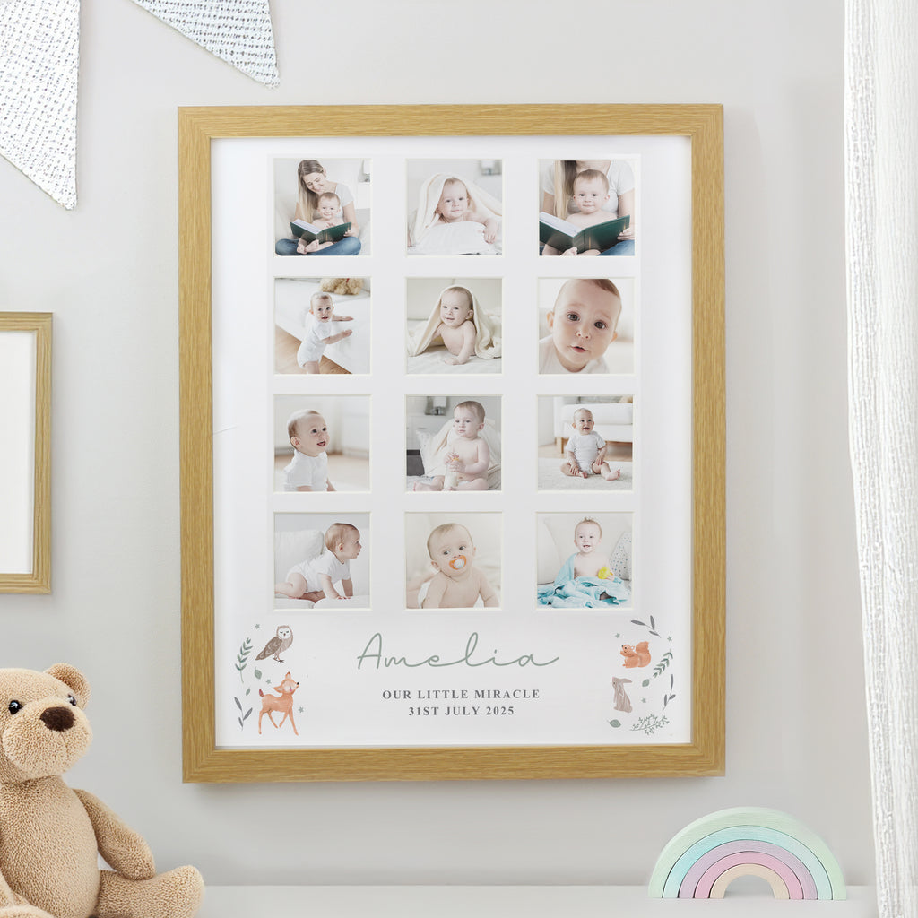 Personalised Woodland Animal Oak Multi Photo Frame - Buy Photo Frames, Albums and Guestbooks at GiftMasters.co.uk