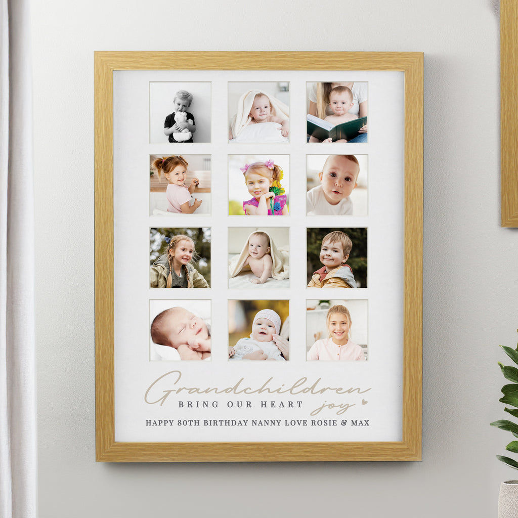 Personalised Grandchildren Oak Multi Photo Frame - Buy Poster Frames at GiftMasters.co.uk