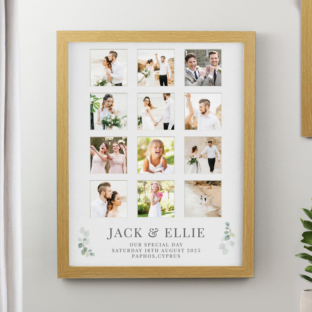 Personalised Wedding Oak Multi Photo Frame - Buy Photo Frames, Albums and Guestbooks at GiftMasters.co.uk
