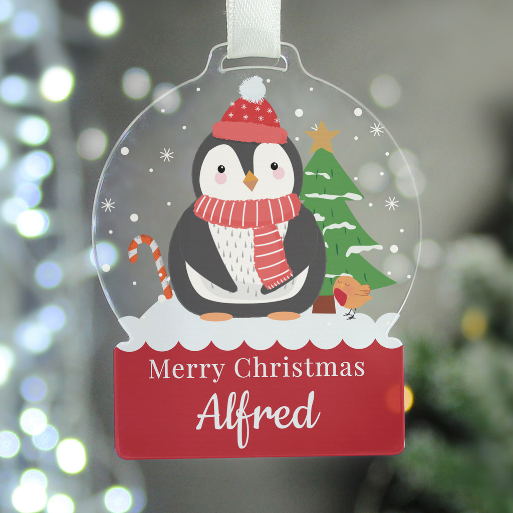 Personalised Penguin Acrylic Snowglobe Decoration - Buy Christmas Decorations at GiftMasters.co.uk