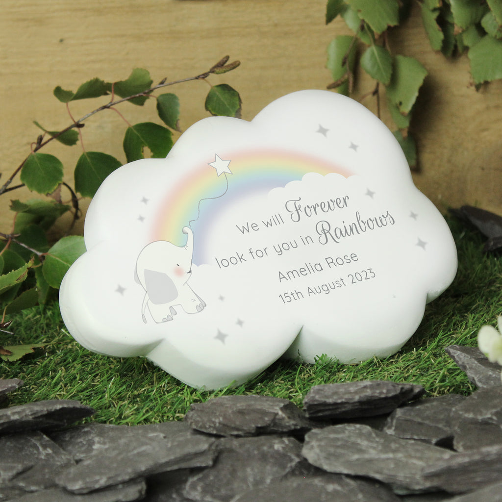 Personalised Rainbow Elephant Cloud Memorial Resin Stone - Buy Ornaments at GiftMasters.co.uk