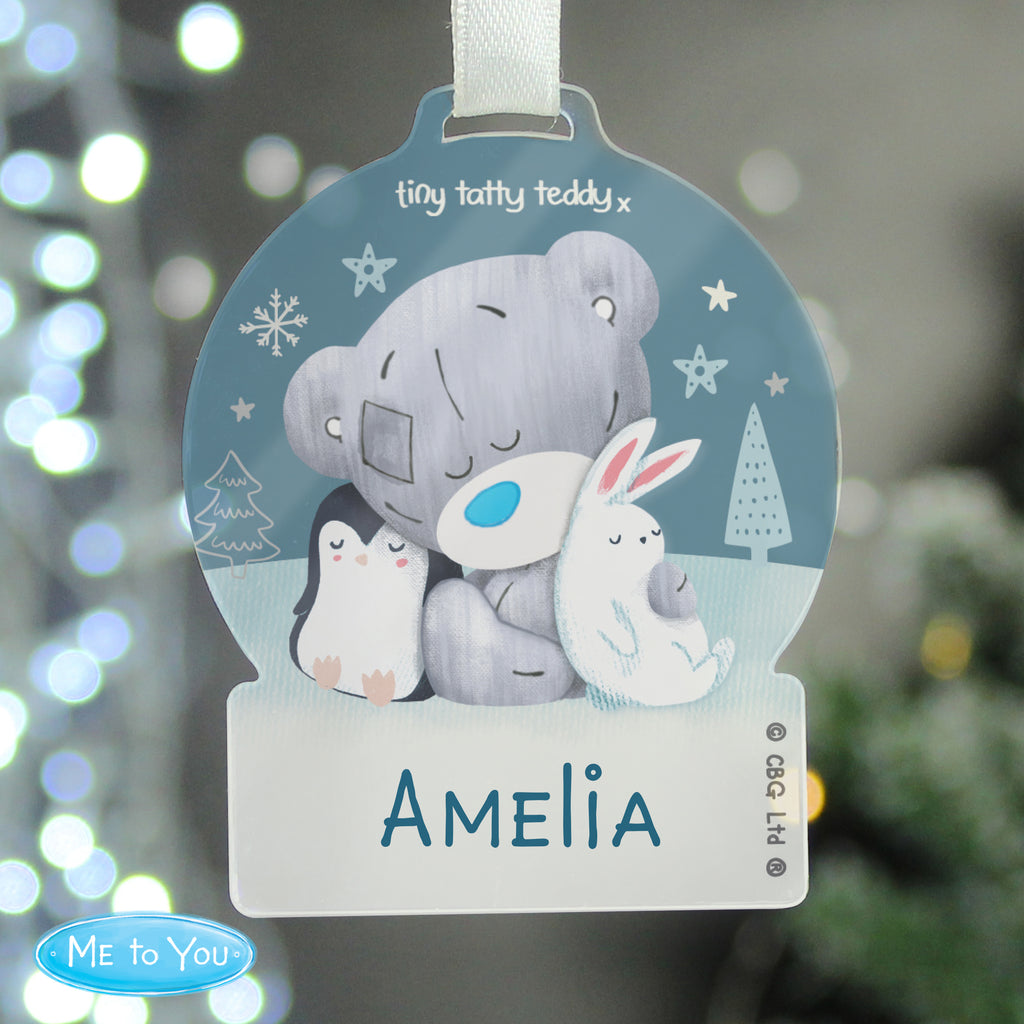 Personalised Winter Explorer Tiny Tatty Teddy Acrylic Snow Globe Decoration - Buy Christmas Decorations at GiftMasters.co.uk