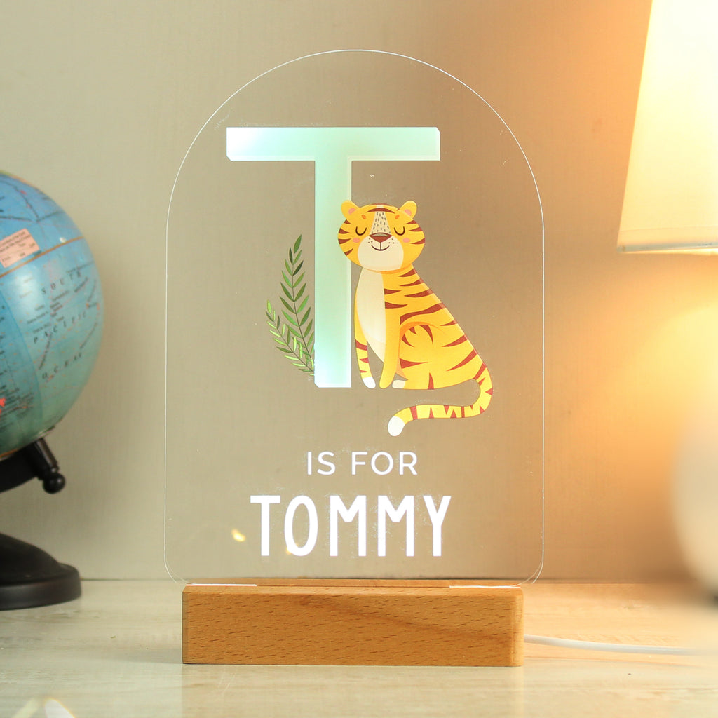 Personalised Animal Alphabet Wooden Based LED Light - Buy LED Lights, Candles & Decorations at GiftMasters.co.uk