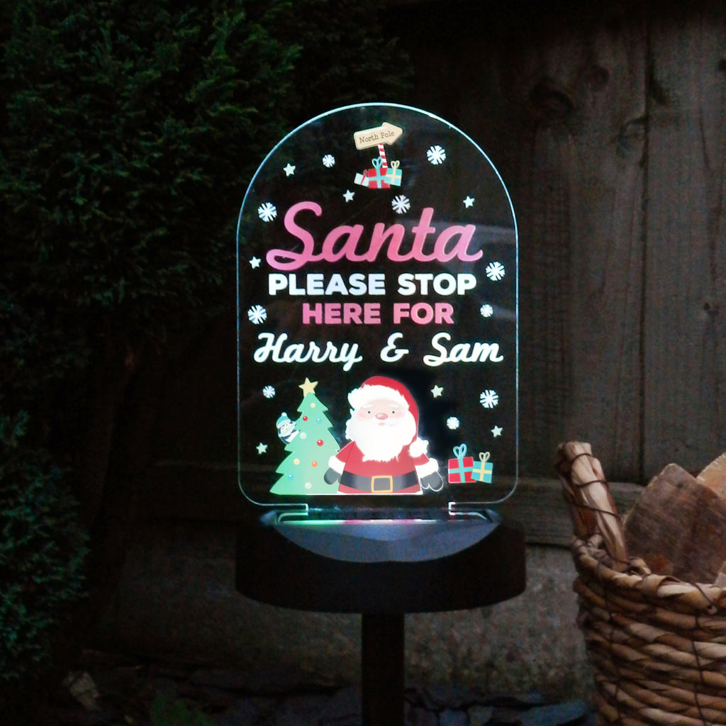 Personalised Santa Stop Here Outdoor Solar Light - Buy LED Lights, Candles & Decorations at GiftMasters.co.uk