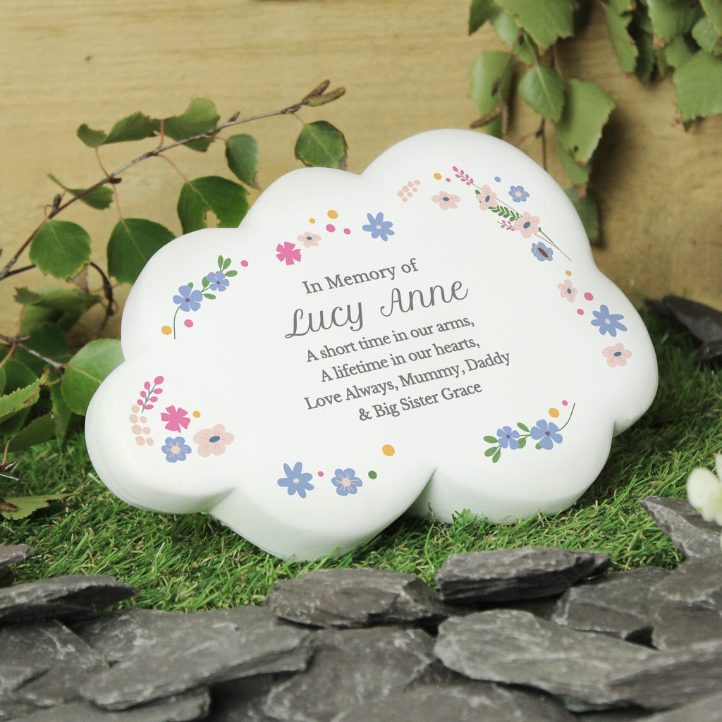Personalised Floral Resin Memorial Cloud - Buy Ornaments at GiftMasters.co.uk