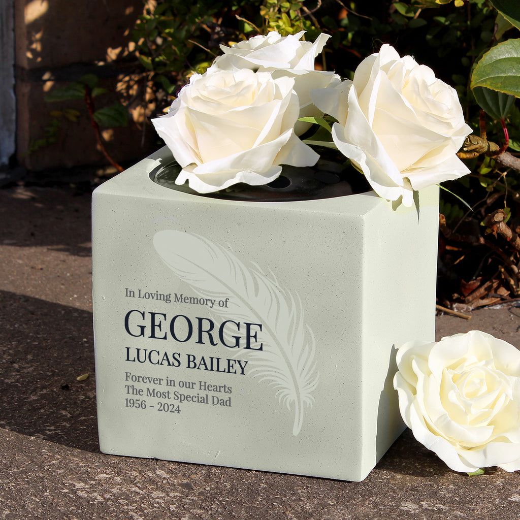Personalised Feather Memorial Vase - Buy Memorials at GiftMasters.co.uk