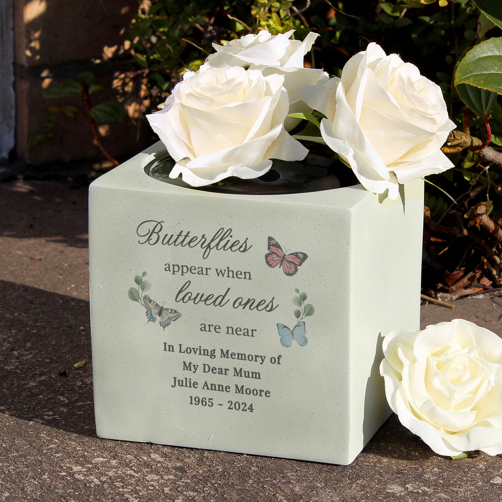 Personalised Butterflies Appear Memorial Vase - Buy Vases at GiftMasters.co.uk