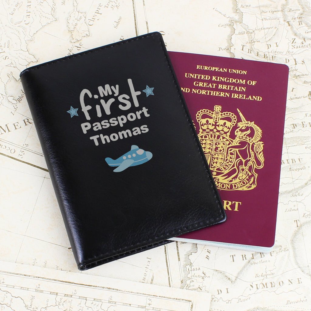 Personalised My First Black Passport Holder - Buy Leather & Leatherette at GiftMasters.co.uk