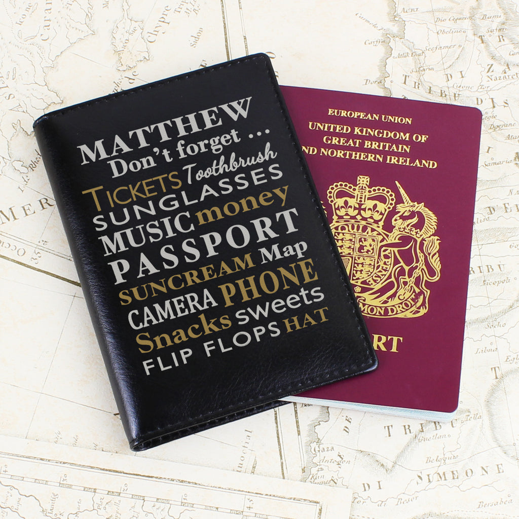 Personalised Don't Forget... Black Passport Holder - Buy Leather & Leatherette at GiftMasters.co.uk