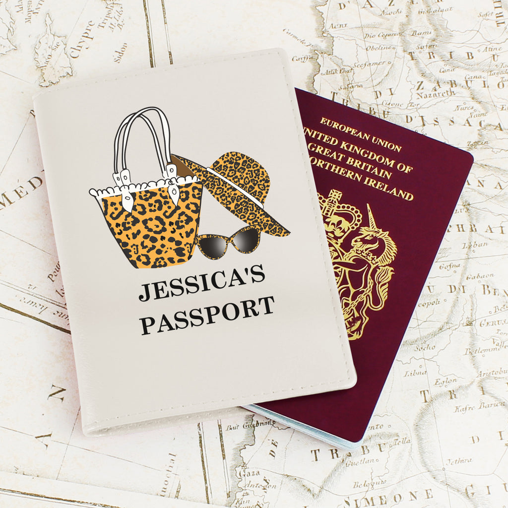 Personalised Leopard Print Cream Passport Holder - Buy Leather & Leatherette at GiftMasters.co.uk