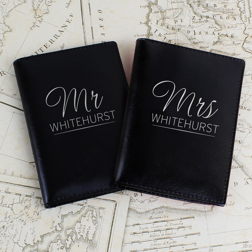 Personalised Mr & Mrs Black Passport Holders - Buy Leather & Leatherette at GiftMasters.co.uk