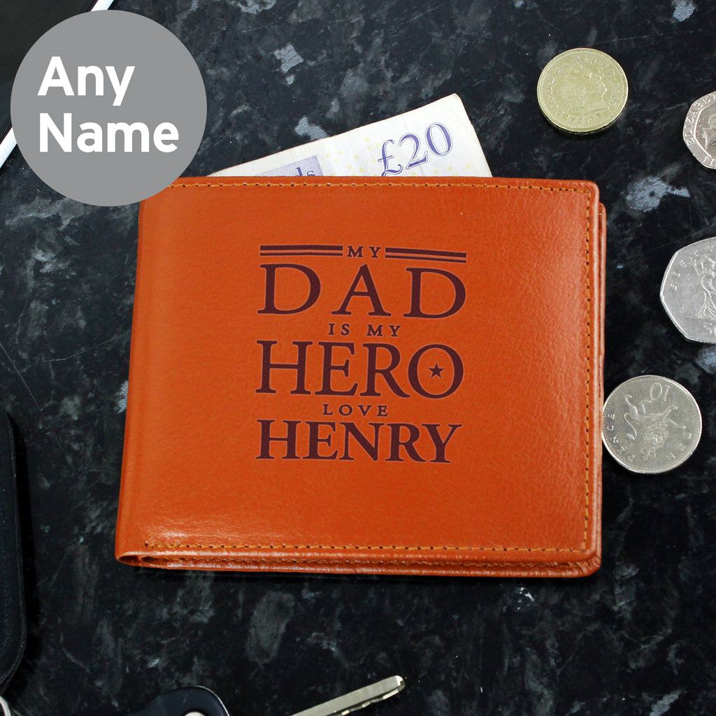 Personalised My Dad is My Hero Tan Leather Wallet - Buy Leather & Leatherette at GiftMasters.co.uk