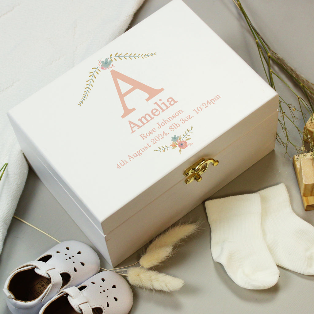 Personalised Floral Wooden Keepsake Box - Buy Trinket, Jewellery & Keepsake Boxes at GiftMasters.co.uk